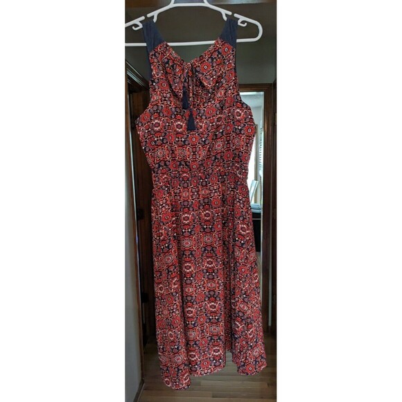 Athleta Women's Martinique Dress Red/Navy Tassels In The Back Size Medium - Picture 2 of 8
